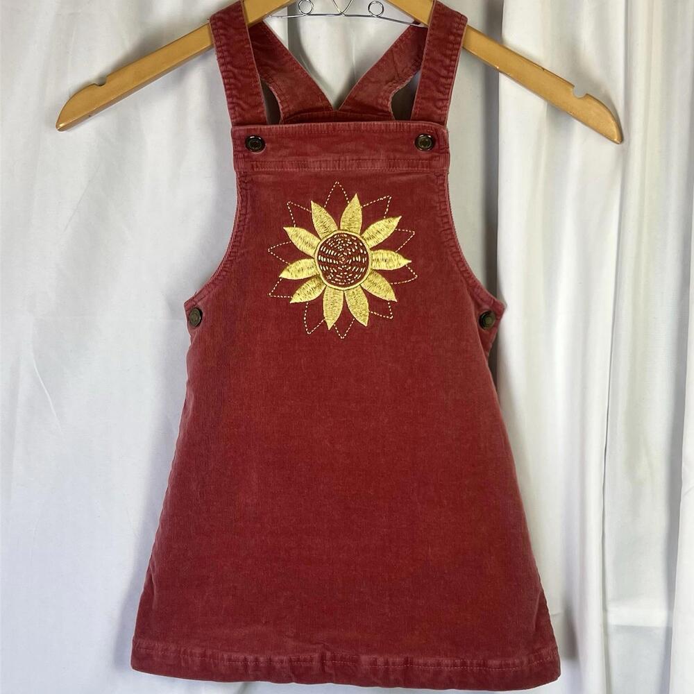 Cynthia Rowley Girl’s Corduroy Dress Side Buttons Appliqué Sunflower Sz 5 EUC